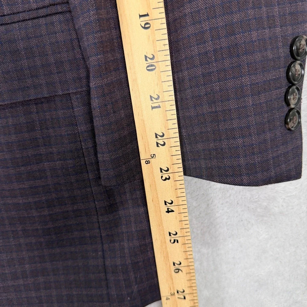 NEW Tommy Hilfiger Mens 46R Blazer Maroon Blue Plaid Micro Check 2 Button Jacket